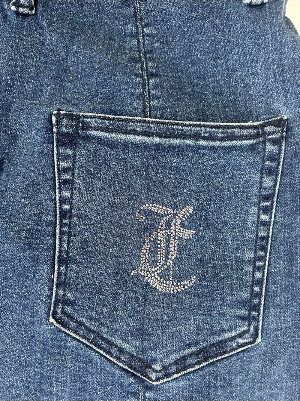 Juicy Couture Denim Dress S Blue Sweetheart Zip Front Bodycon Rhinestone NEW - Picture 8 of 9